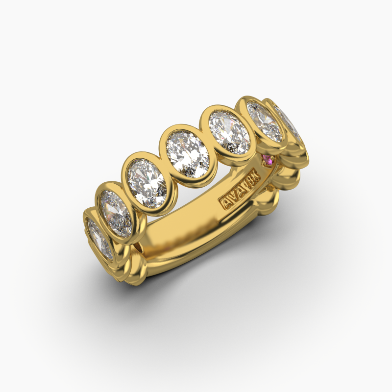 Oval Bezel Halfway Wedding Band