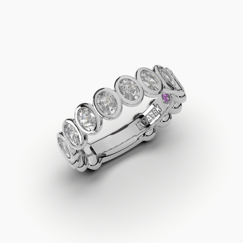 Oval Bezel Halfway Wedding Band