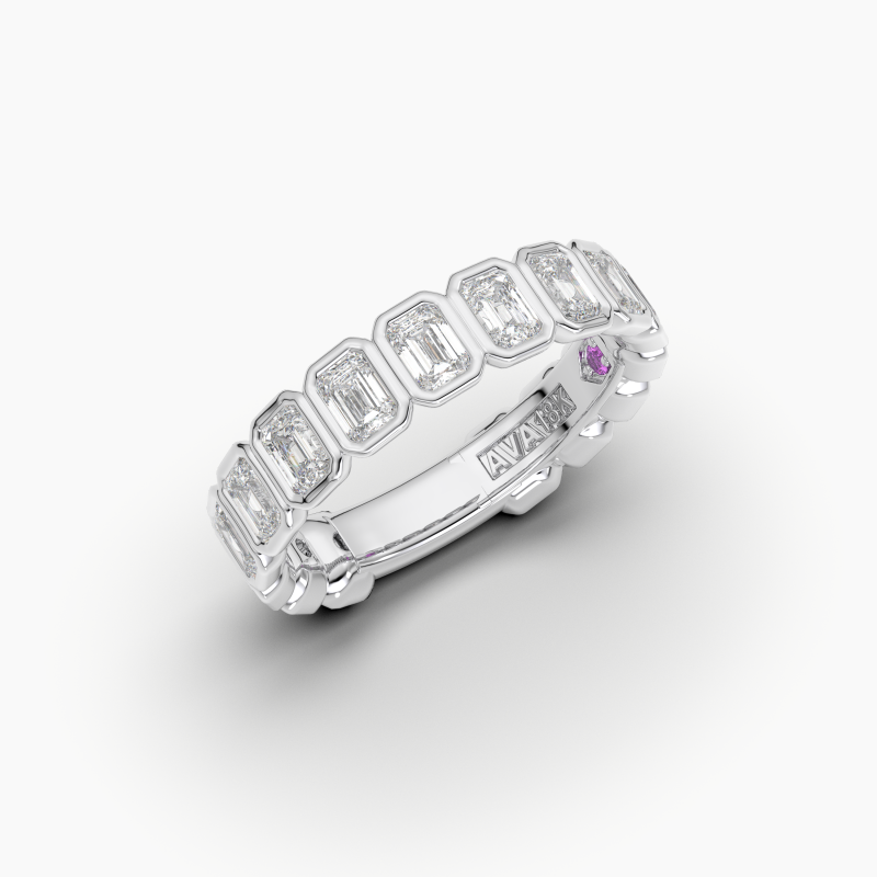 Emerald Bezel Halfway Wedding Band