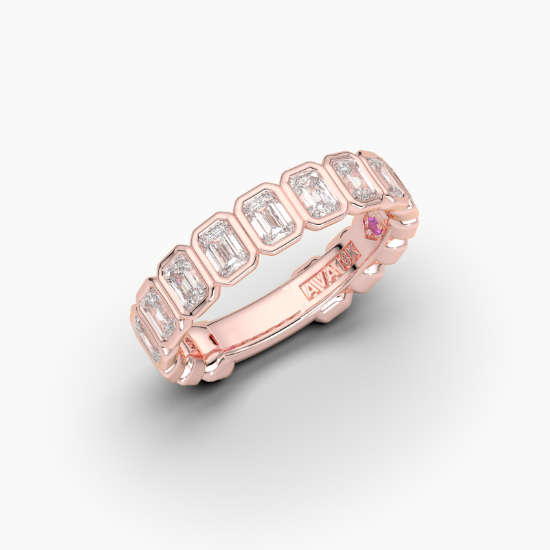 Emerald Bezel Halfway Wedding Band