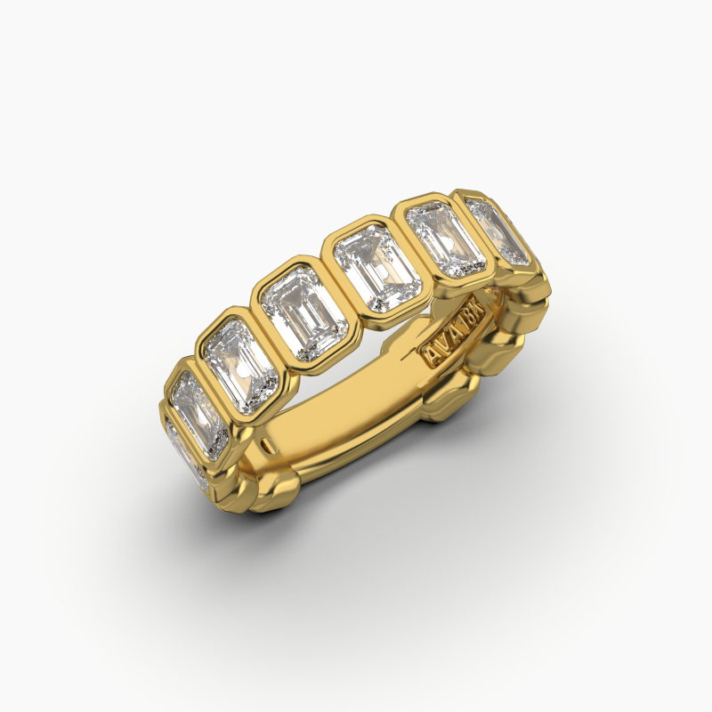 Emerald Bezel Halfway Wedding Band