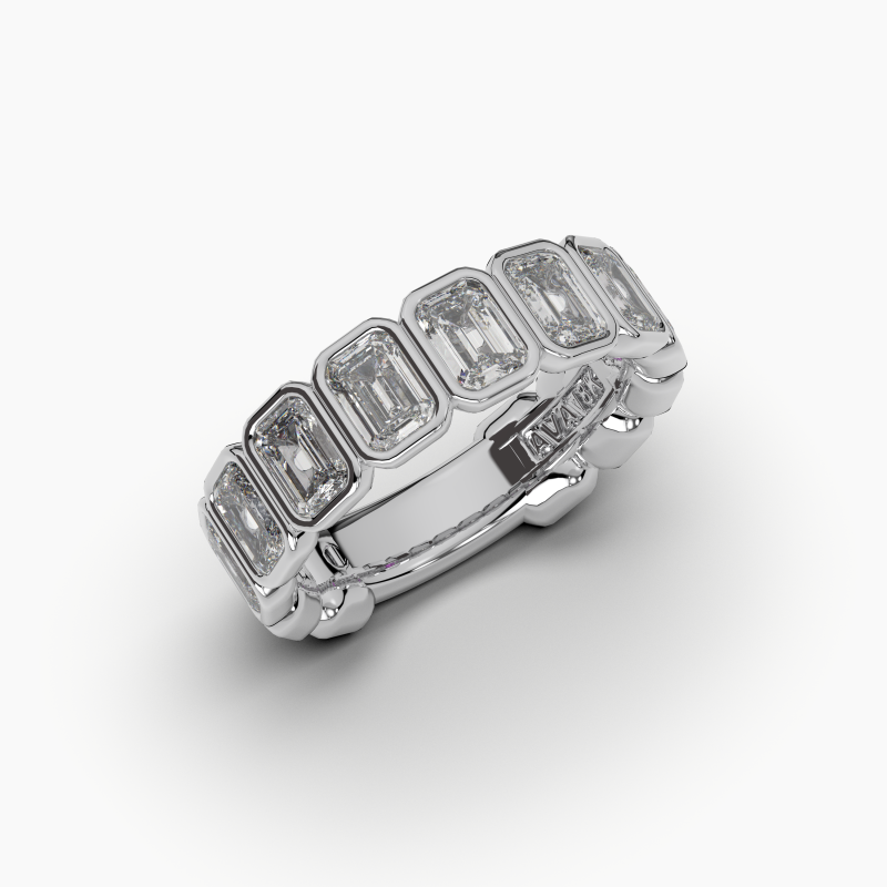 Emerald Bezel Halfway Wedding Band