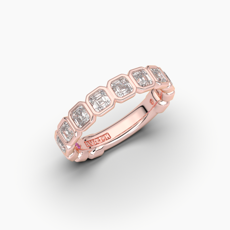 Asscher Bezel Halfway Wedding Band