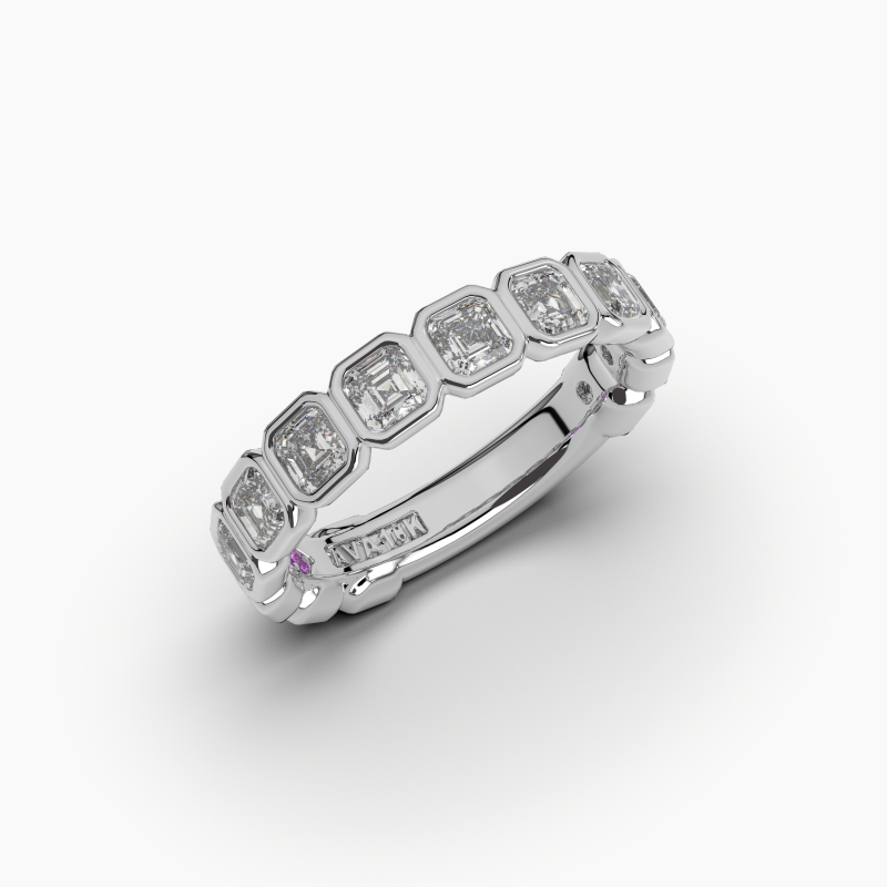 Asscher Bezel Halfway Wedding Band