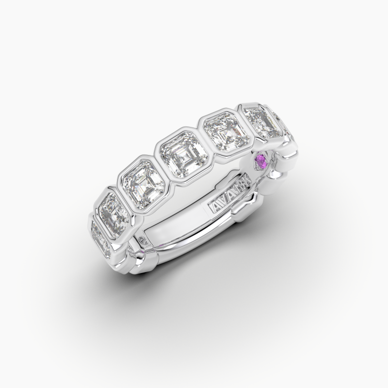 Asscher Bezel Halfway Wedding Band