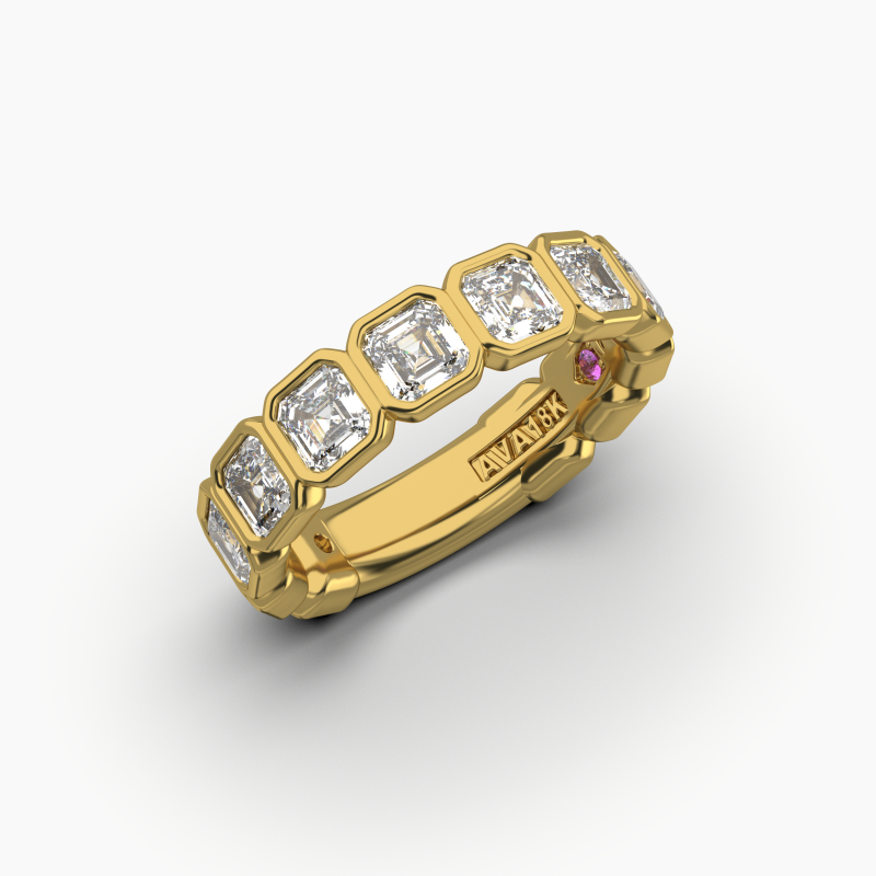 Asscher Bezel Halfway Wedding Band
