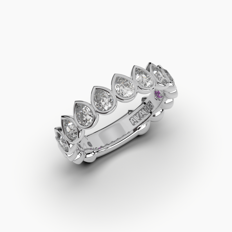 Pear Bezel Halfway Wedding Band