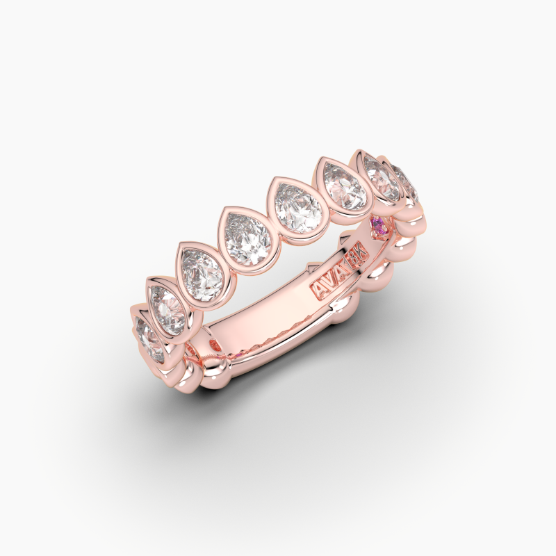 Pear Bezel Halfway Wedding Band
