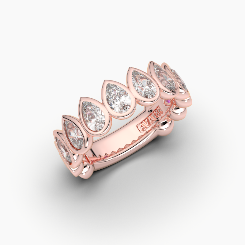 Pear Bezel Halfway Wedding Band