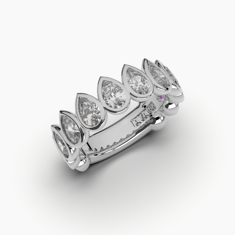 Pear Bezel Halfway Wedding Band