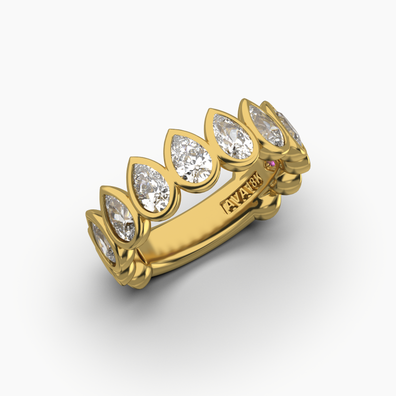 Pear Bezel Halfway Wedding Band
