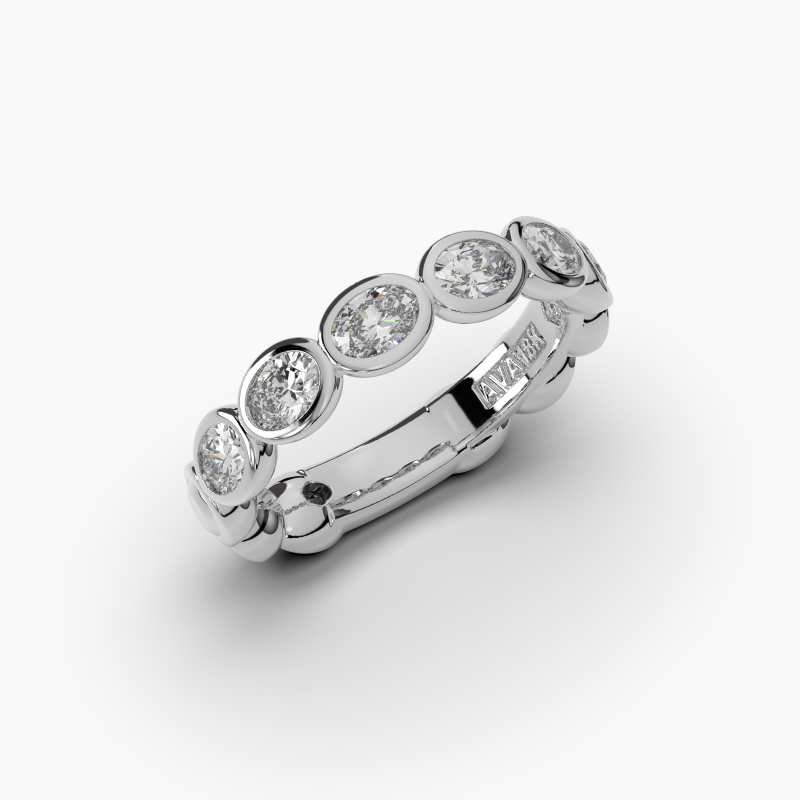 Oval Bezel Halfway Wedding Band