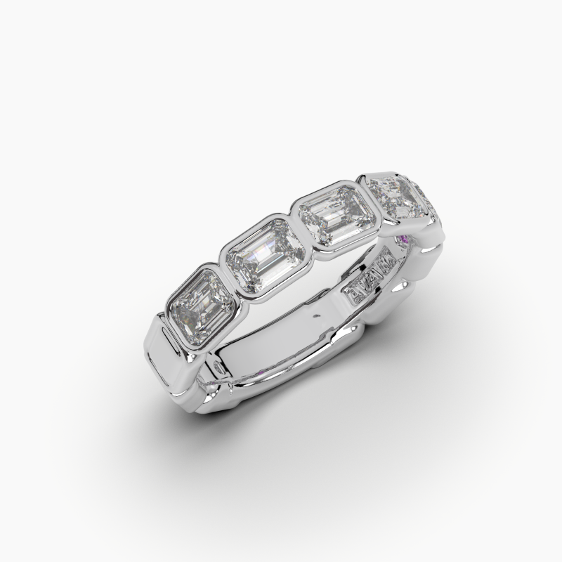 Emerald Bezel Halfway Wedding Band