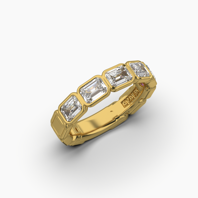Emerald Bezel Halfway Wedding Band