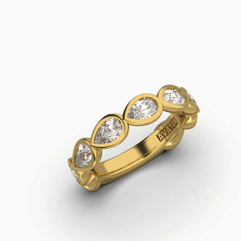 Pear Bezel Halfway Wedding Band
