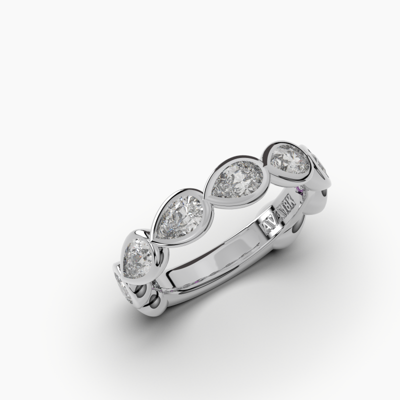 Pear Bezel Halfway Wedding Band