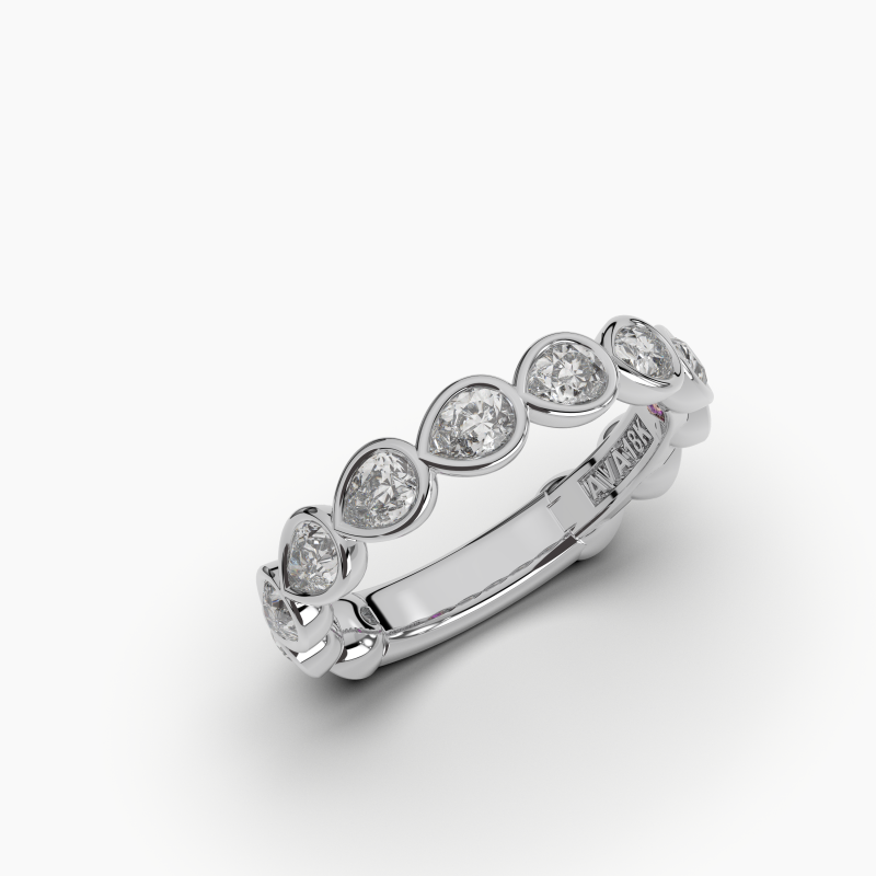 Pear Bezel Halfway Wedding Band