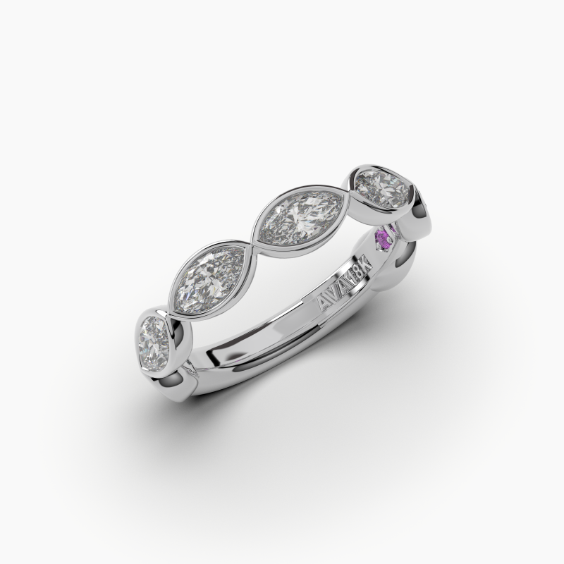 Marquise Bezel Halfway Wedding Band