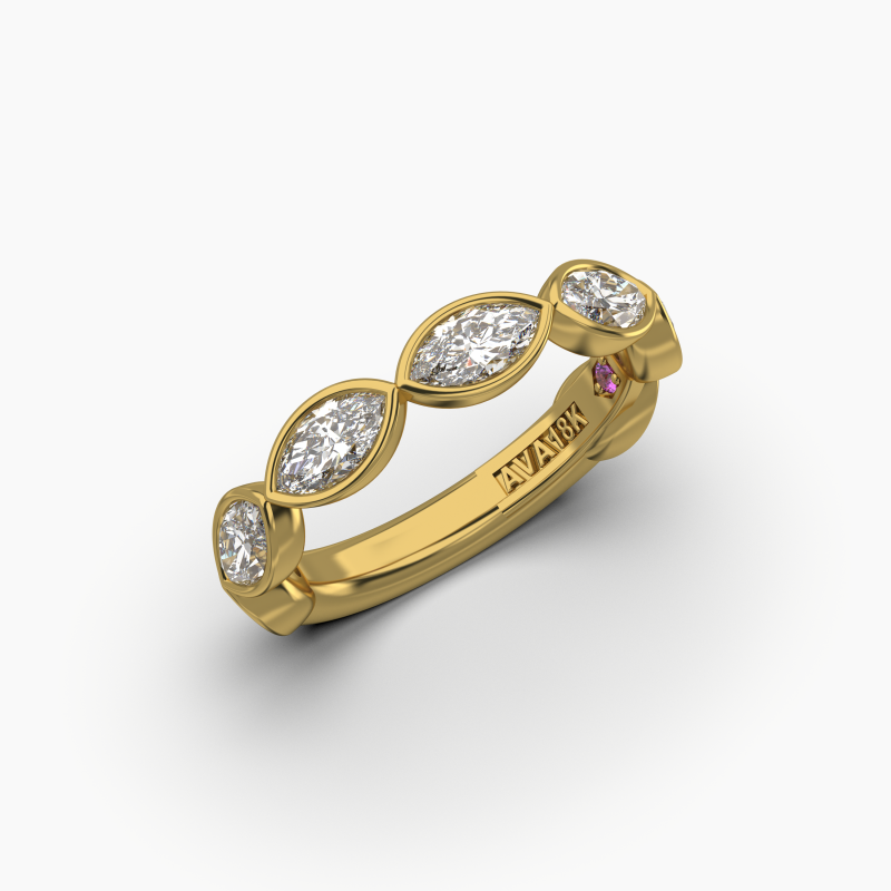 Marquise Bezel Halfway Wedding Band