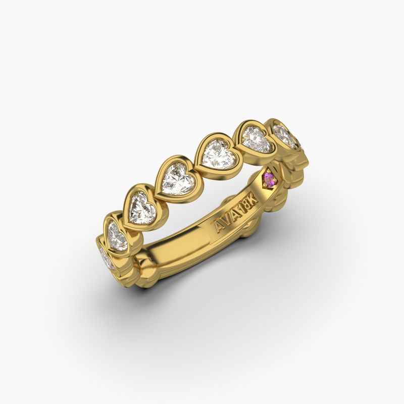Heart Bezel Halfway Wedding Band