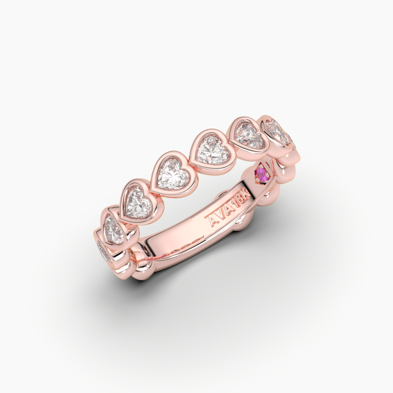 Heart Bezel Halfway Wedding Band