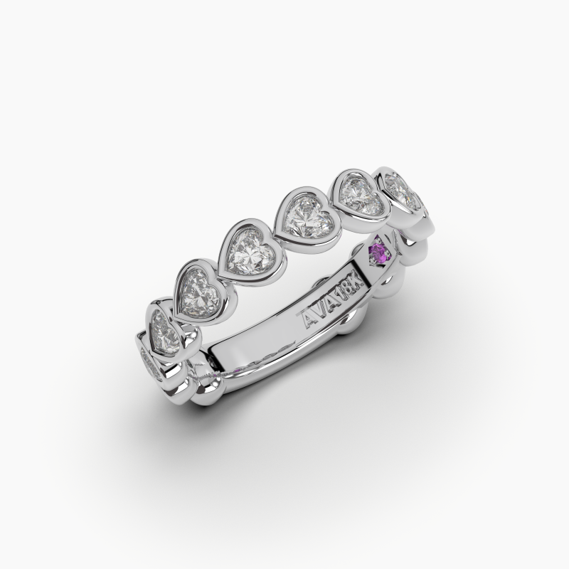 Heart Bezel Halfway Wedding Band