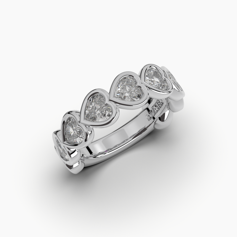 Heart Bezel Halfway Wedding Band