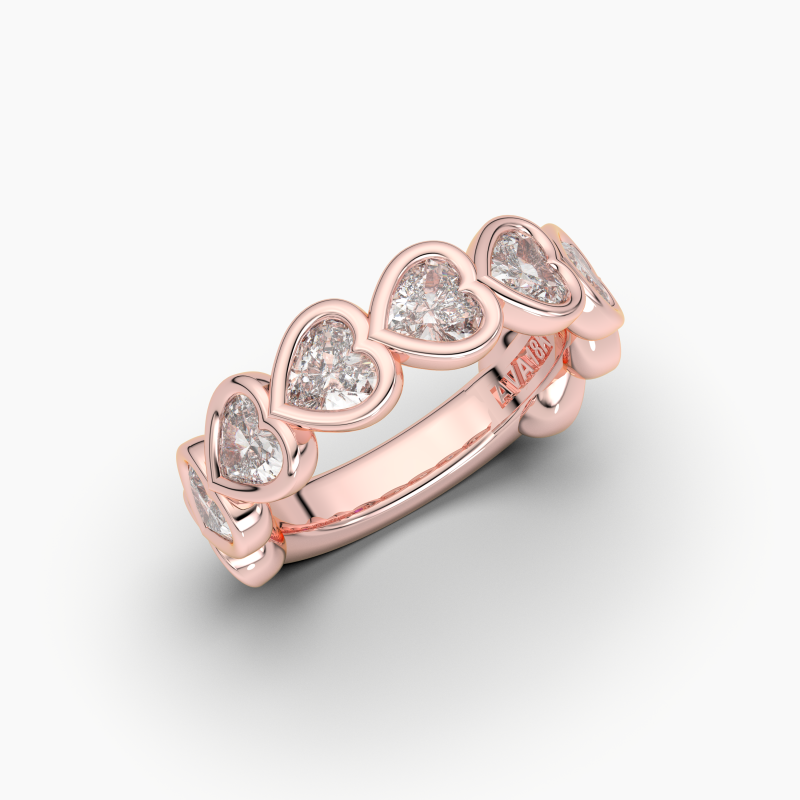 Heart Bezel Halfway Wedding Band