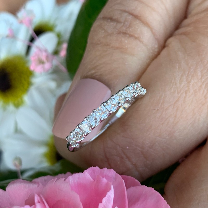 Cushion Bezel Halfway Wedding Band