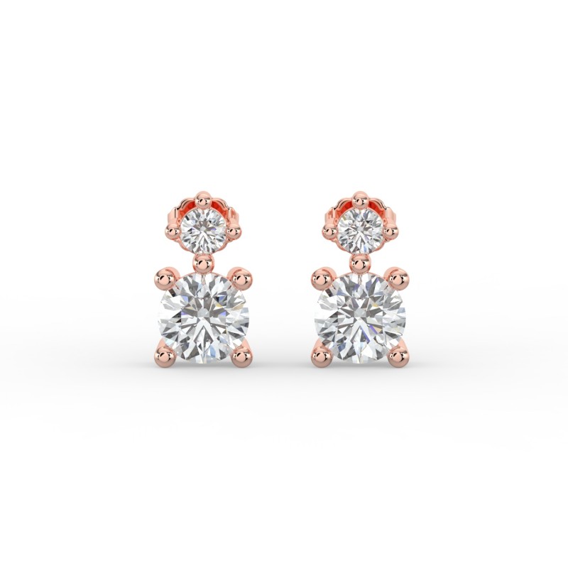 Round Single Stone Drop Stud Earrings