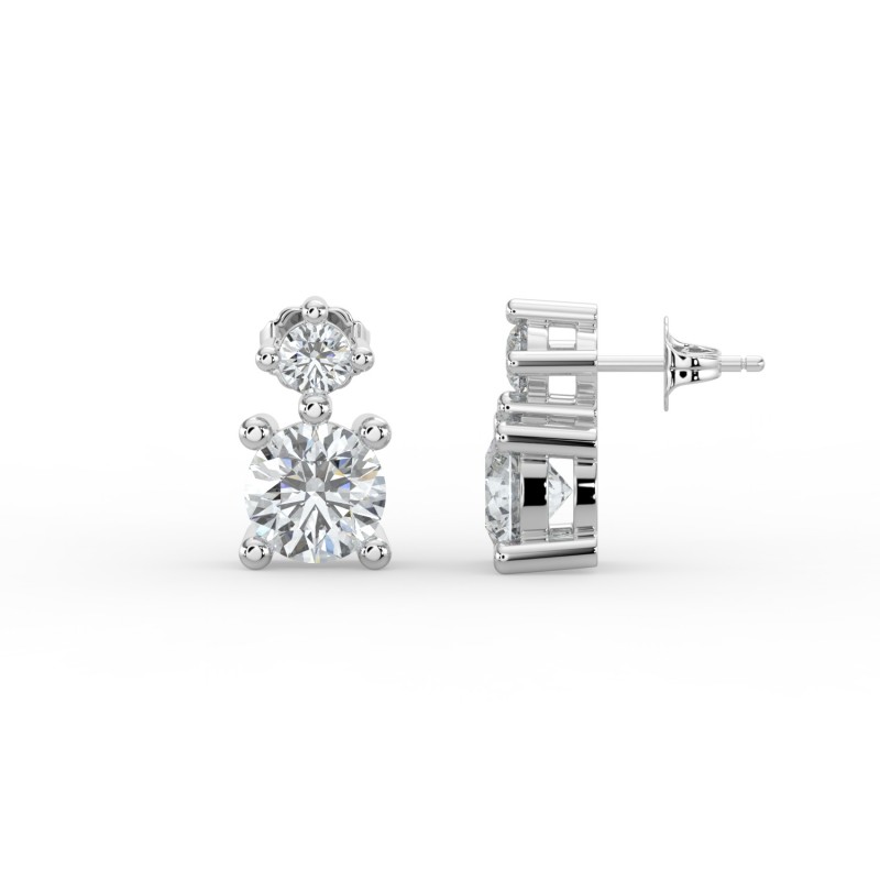 Round Single Stone Drop Stud Earrings