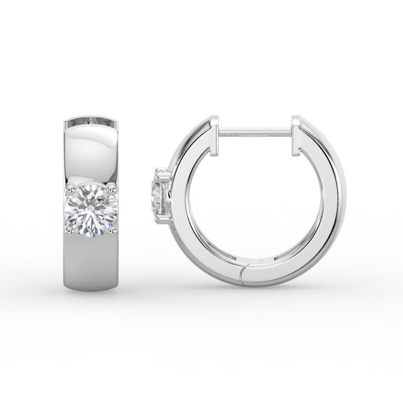 Round Single Stone Huggie Earrings