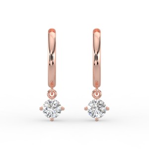 Round Single Stone Drop Huggies Earrings