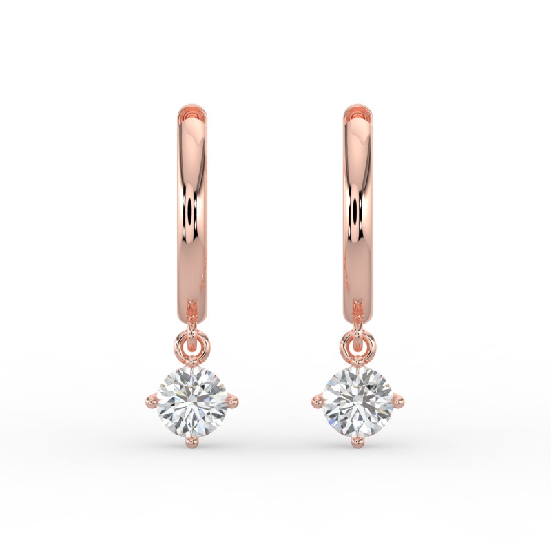 Round Single Stone Drop Huggies Earrings