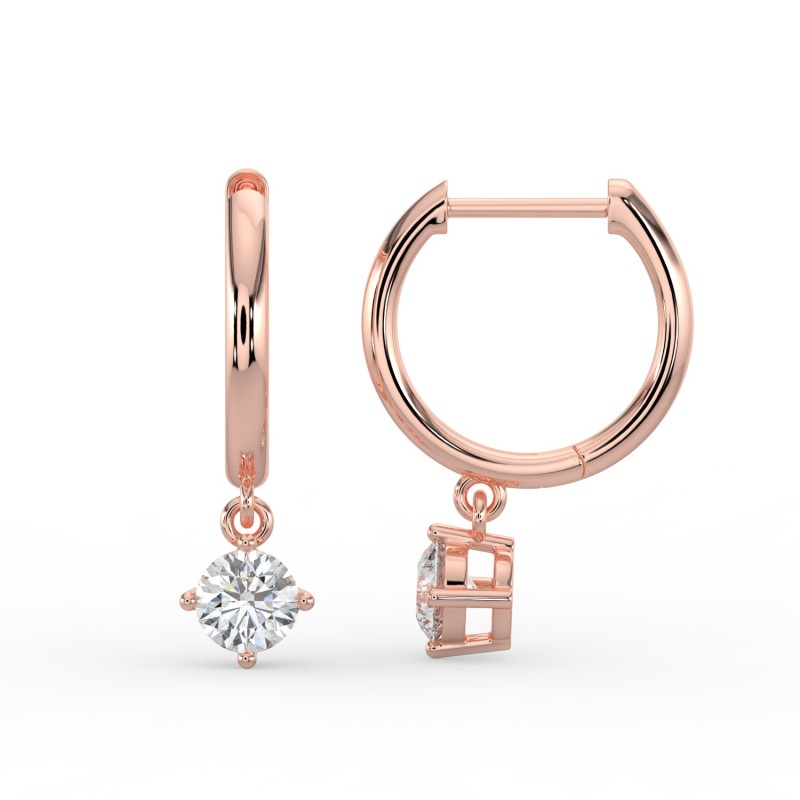 Round Single Stone Drop Huggies Earrings