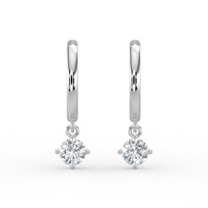 Round Single Stone Drop Huggies Earrings