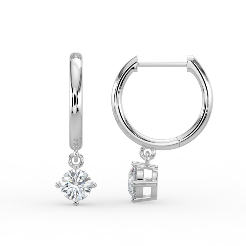 Round Single Stone Drop Huggies Earrings
