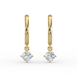 Round Single Stone Drop Huggies Earrings