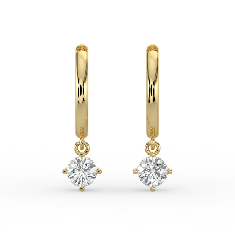 Round Single Stone Drop Huggies Earrings