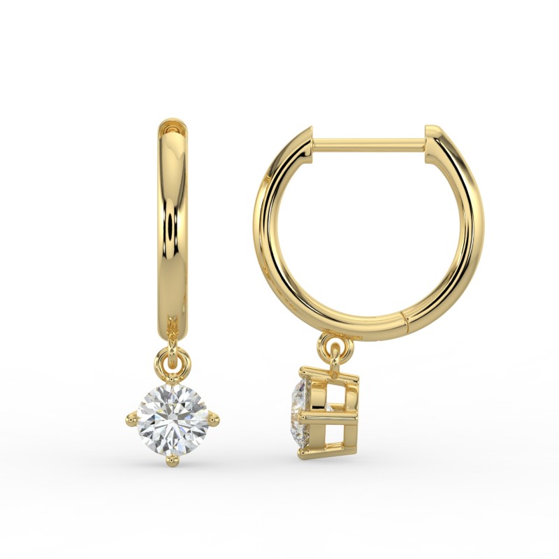 Round Single Stone Drop Huggies Earrings