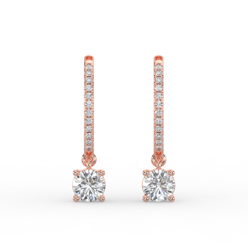 Round Single Stone Drop Huggies with Diamonds Earrings
