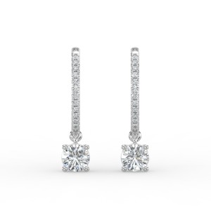 Round Single Stone Drop Huggies with Diamonds Earrings