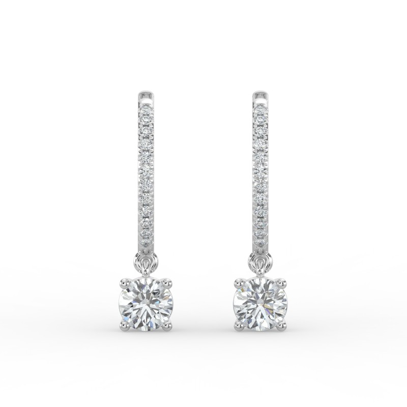 Round Single Stone Drop Huggies with Diamonds Earrings