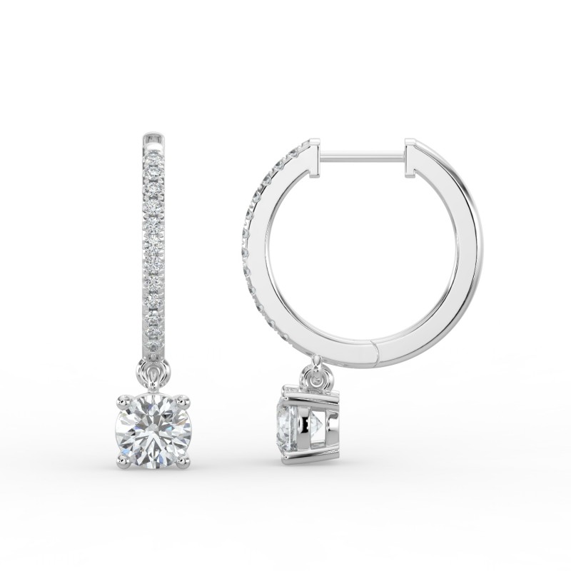Round Single Stone Drop Huggies with Diamonds Earrings