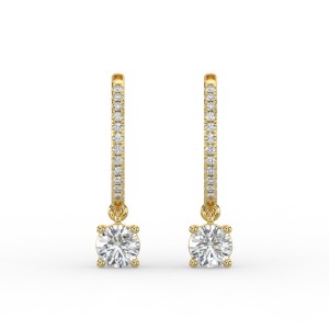 Round Single Stone Drop Huggies with Diamonds Earrings