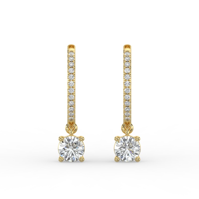 Round Single Stone Drop Huggies with Diamonds Earrings
