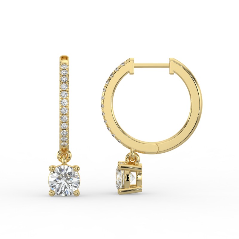 Round Single Stone Drop Huggies with Diamonds Earrings