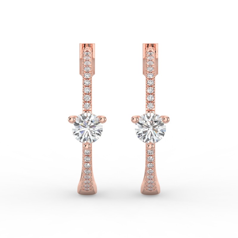 Round Hoops with Single Stone & Pave Earrings