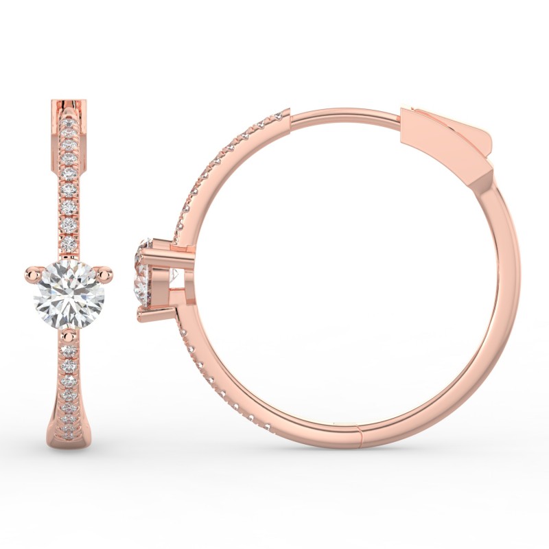 Round Hoops with Single Stone & Pave Earrings