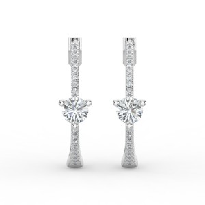 Round Hoops with Single Stone & Pave Earrings